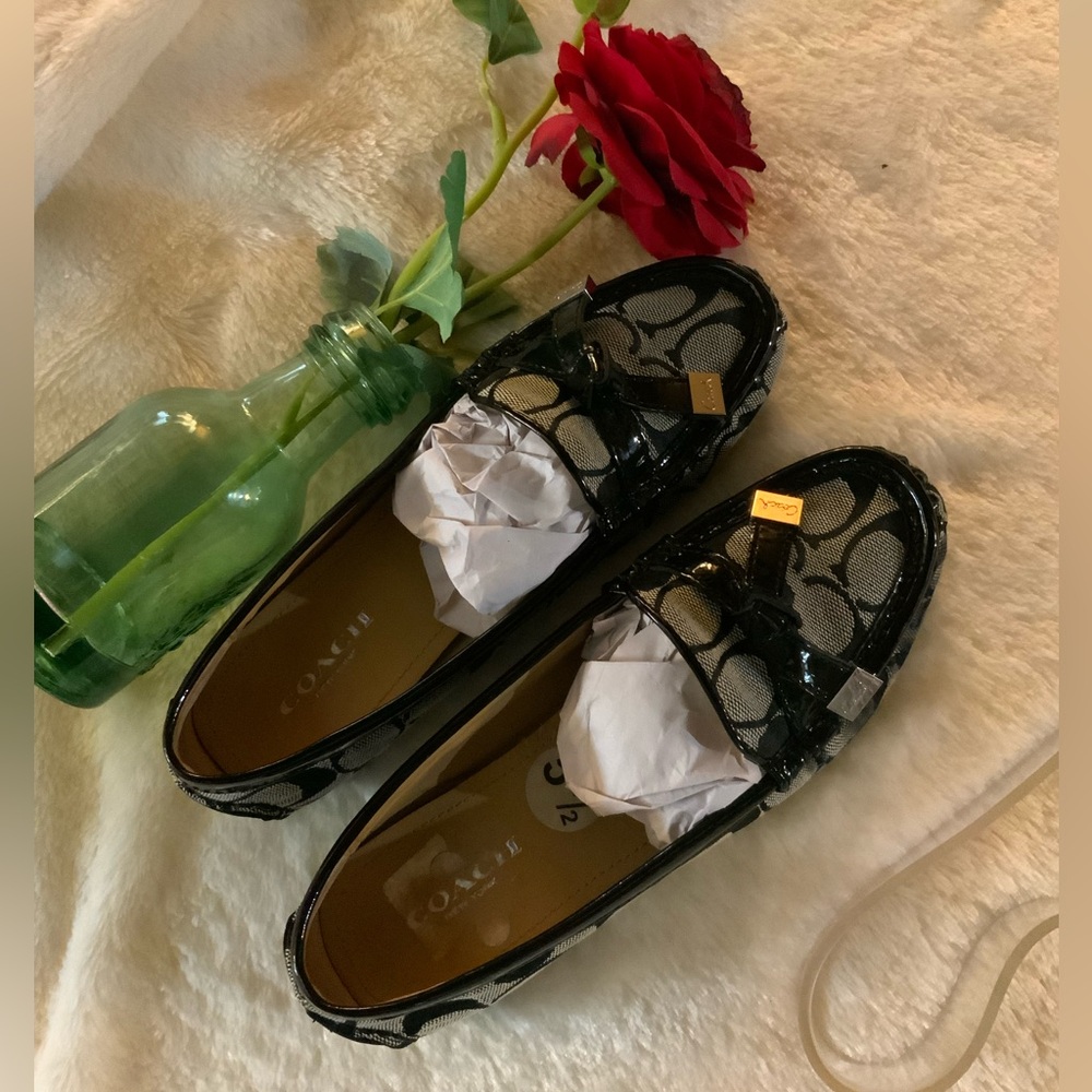 COACH - monogram Black driving loafers. Sz 5.5